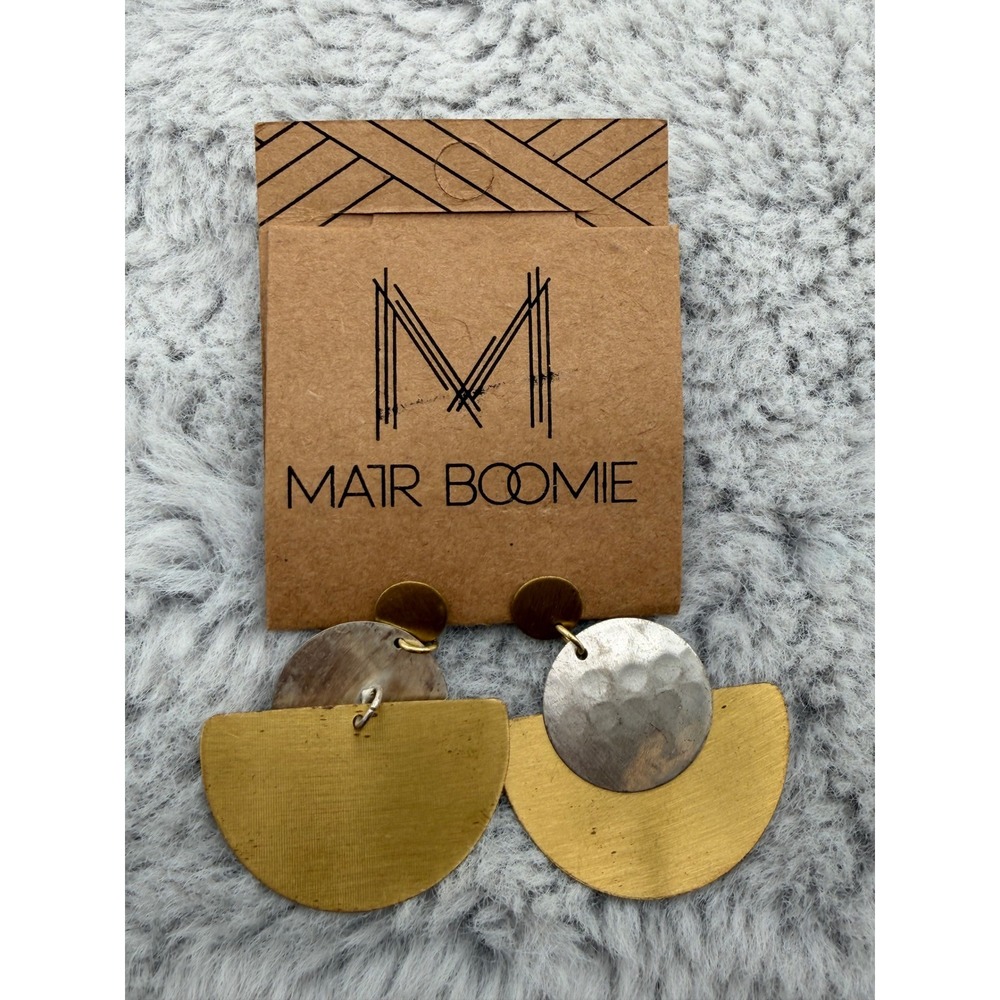Matr Boomie Earrings OS Gold Silver Mixed Metal Geometric Tiered Drop NEW